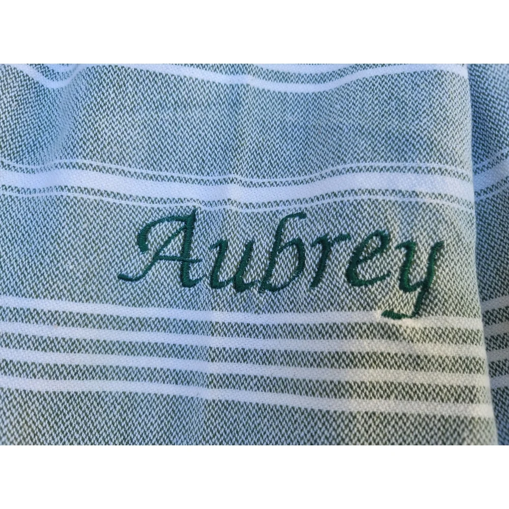 Aubrey personalized Turkish green striped Beach Towel blanket